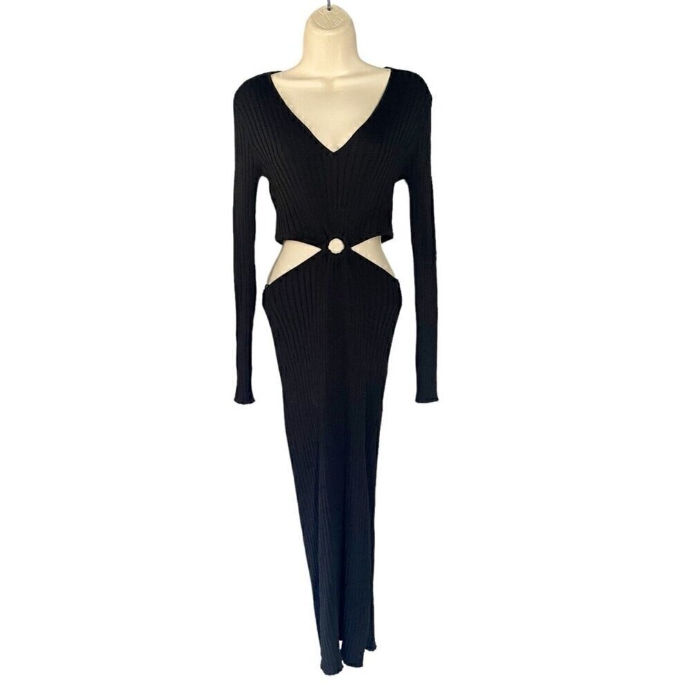 House of Harlow 1960 Woman's Sz S Black Knit Cutout Sweater Dress